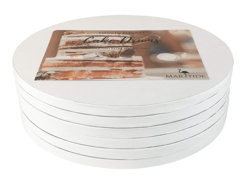 Maritide 14 Inch Cake Board Drums Round, 6-Pack, White, Sturdy 1/2" Thick for Heavy Or Multi-Tiered Cakes - Image 1